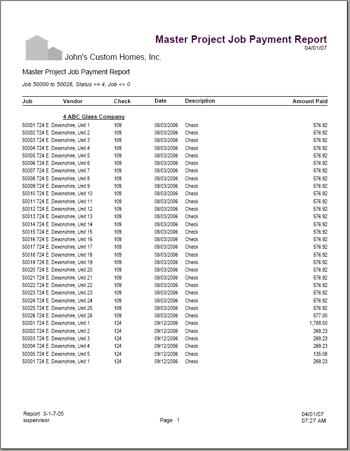 03-01-07-05 Master Project Job Payment Report