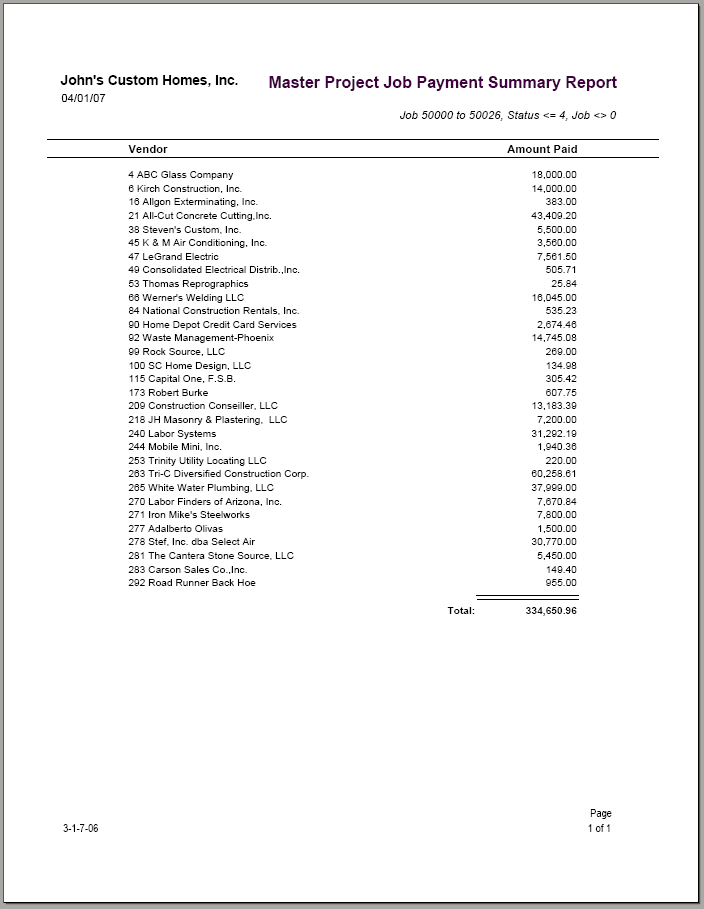 03-01-07-06 Master Project Job Payment Summary