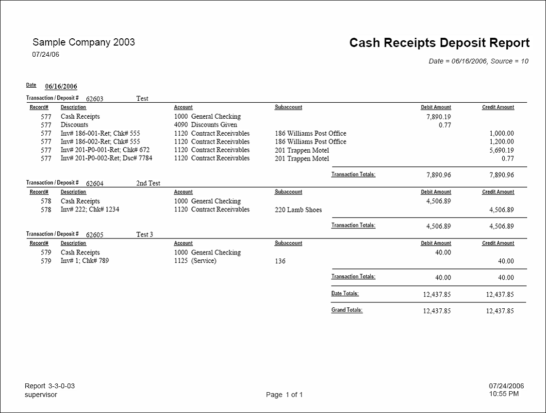 03-03-00-03 Cash Receipts Deposit Report 
