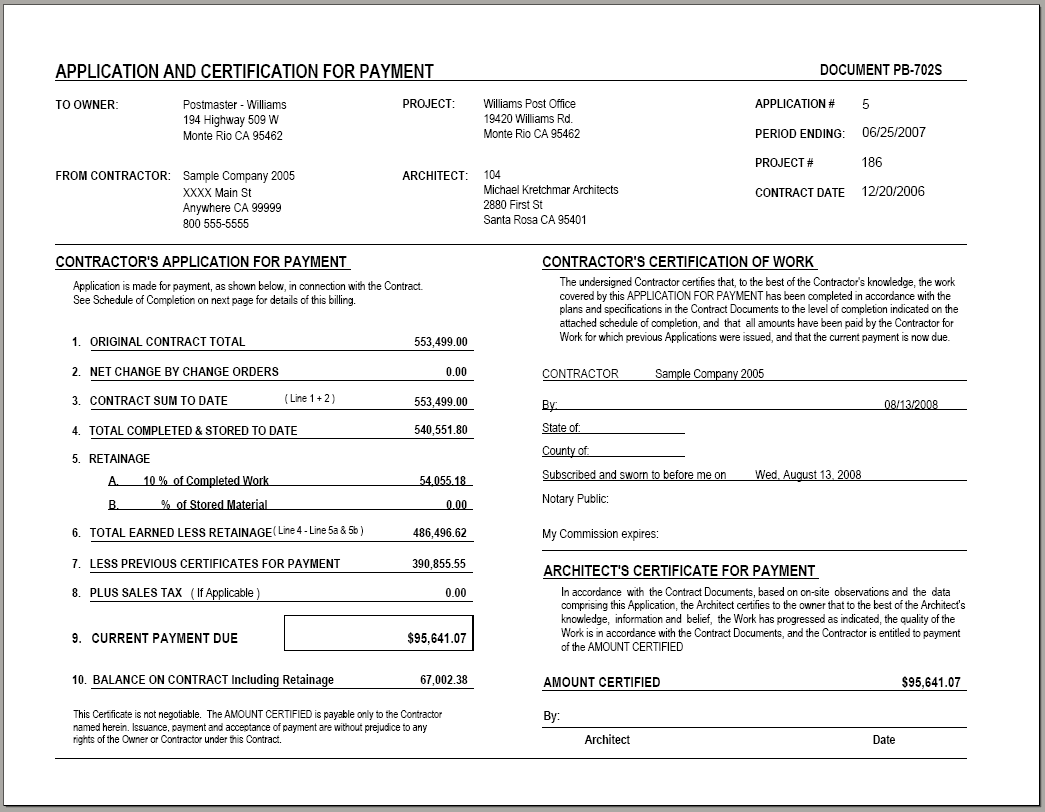 03-07-00-08 Progress Billing Application For Payment ( AIA Style )
