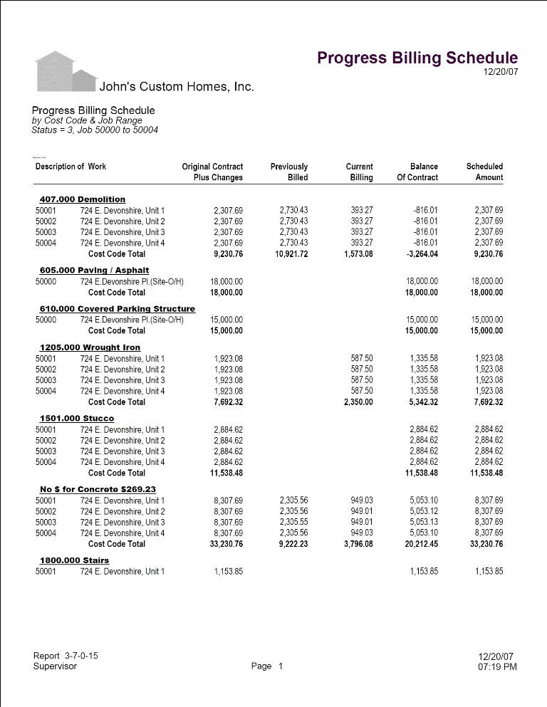 03-07-00-15 Progress Billing Schedule (Job Range)