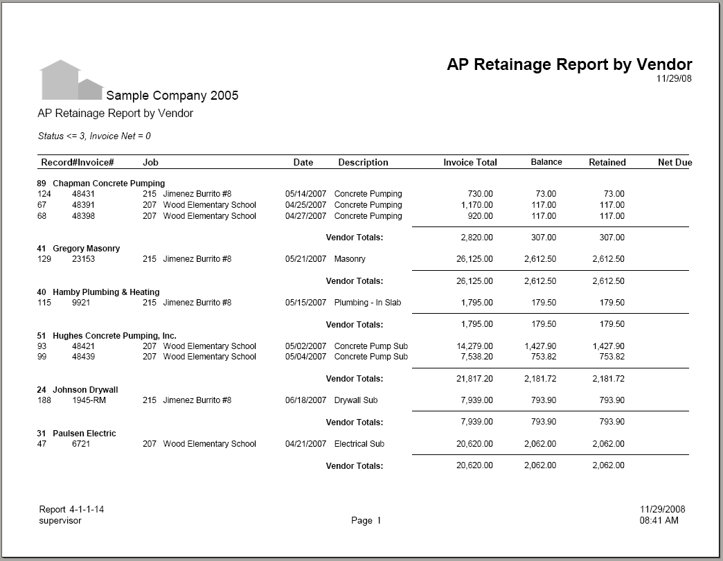 04-01-01-14 AP Retainage Report by Vendor