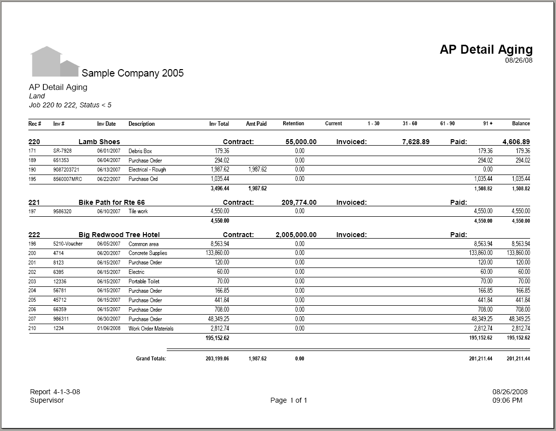 04-01-03-08 AP Invoice Aging by Job/Invoice with Paid Info