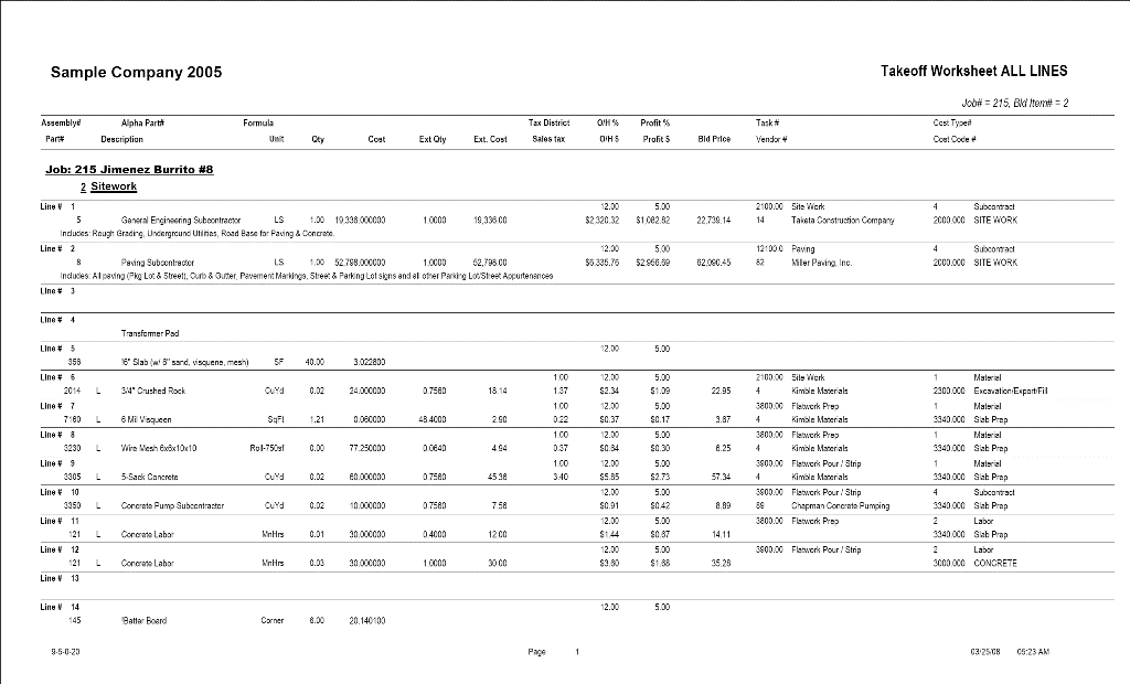 09-05-00-20 Takeoff Worksheet (ALL LINES)