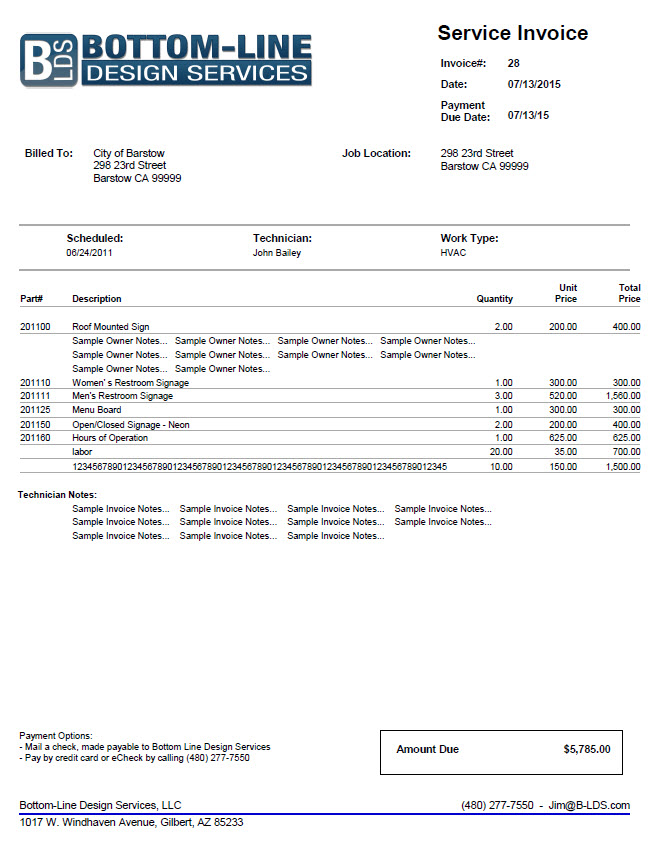 11-02-00-11 Service Invoice with Notes