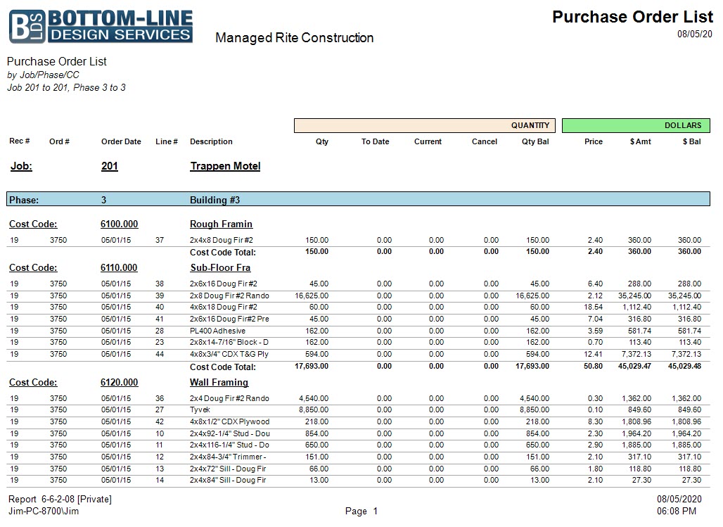 06-06-02-08 Purchase Order List by Job-Phase-Cost Code