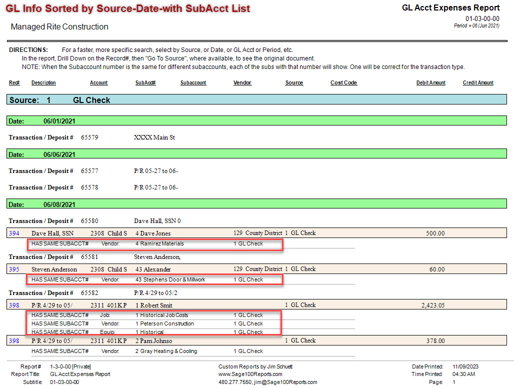 01-03-00-00 GL Acct Expenses Report By Source-Date-with SubAcct List