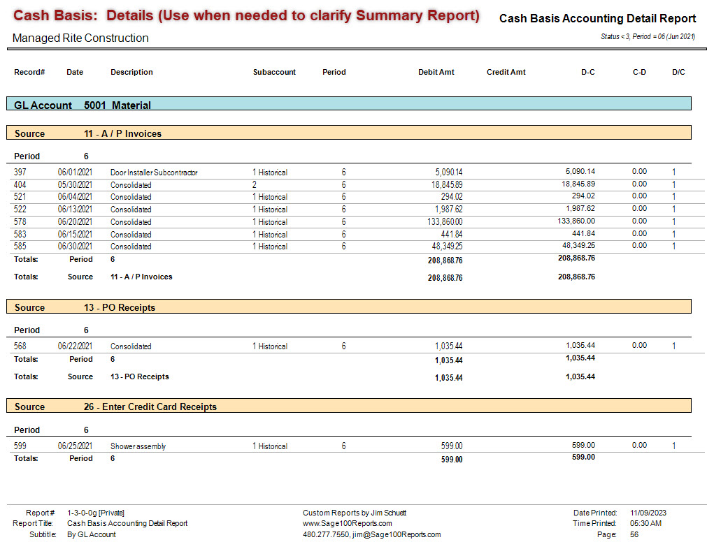 01-03-00-0g Cash Basis Accounting DETAIL Report By GL Acct